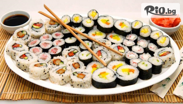 Суши сет от 66, 76 или 100 различни видове хапки с доставка за вкъщи, от Суши Маркет