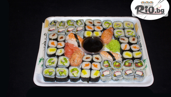 Суши сет от 54, 74 или 128 различни видове хапки с доставка за вкъщи, от Суши Маркет