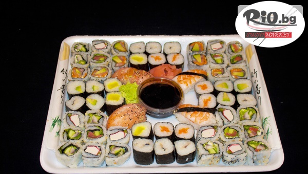 Суши сет от 60, 76 или 80 различни видове хапки с доставка за вкъщи, от Суши Маркет