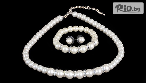 Подарък за любимата жена! Луксозен комплект обеци, гривна и колие с перли и висококачествен цирконий, от Present For You