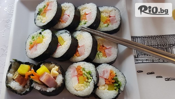 Апетитно корейско суши "Кимбап" + домашно приготвен чай от джинджър и канела, от Ресторант Корея